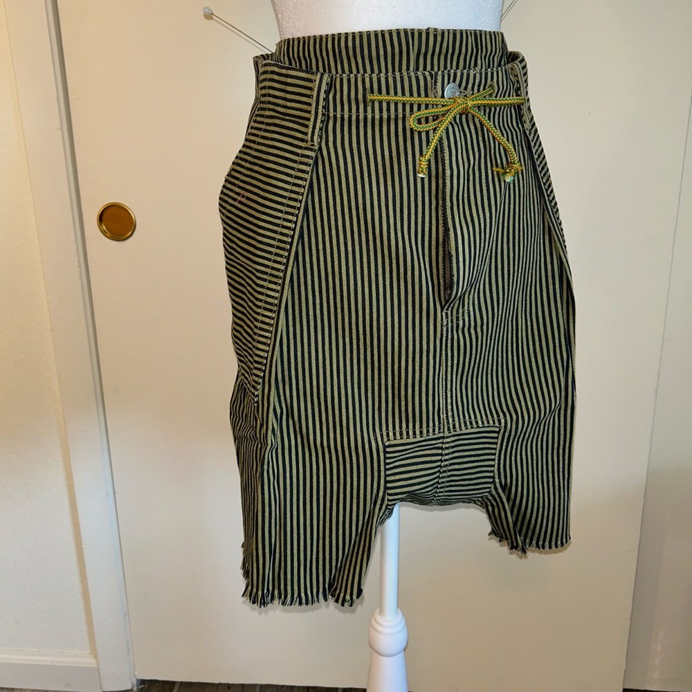 Jaded Gypsy Olive Gypsy Stripes Jean Shorts with Drawstring Harem Style